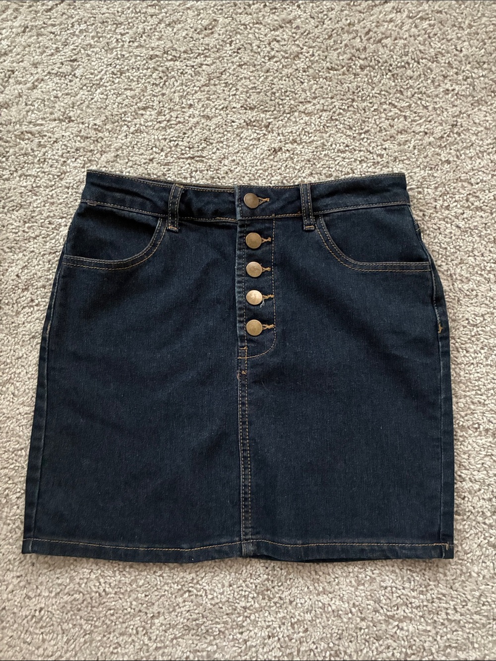 Forever 21 Dark Blue Button-Front Denim Mini Skirt